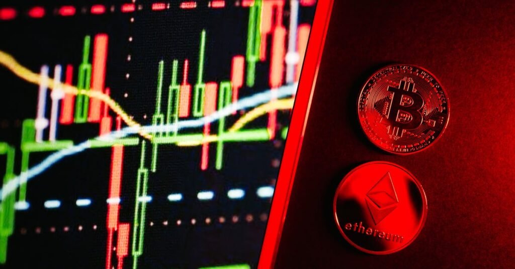 A vibrant image showcasing Bitcoin and Ethereum coins alongside a digital trading graph.